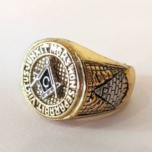 Vintage Freemason Fraternal Compass & Square Latin Size 12 Faux Gold Luxury Ring